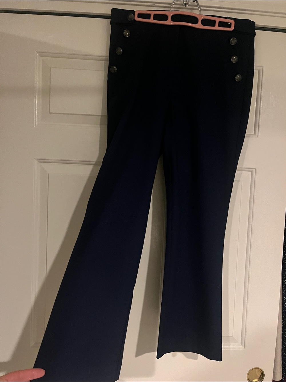 LOFT Navy High-Waist Sailor Trousers with Button Detail